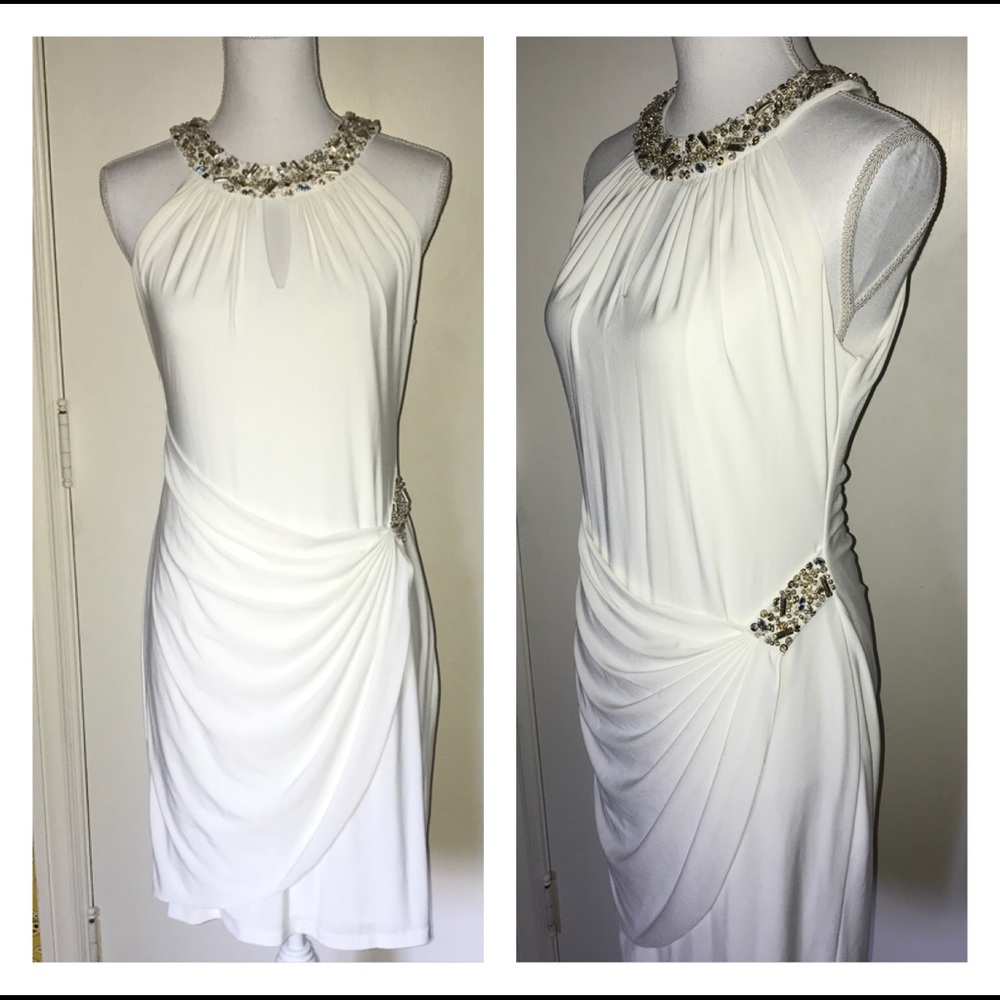 Joanna Chen * White Beaded Midi Sleeveless Dress